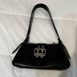 Black Shoulder Bag with Silver Buckle